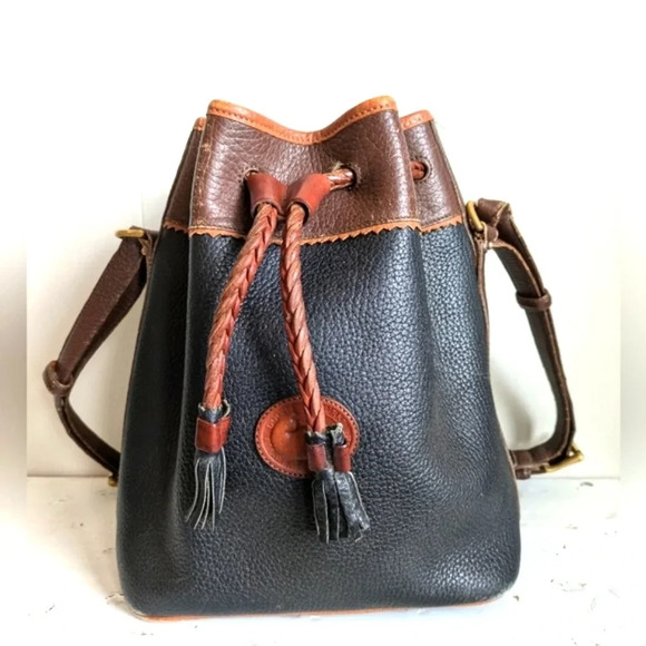 Dooney & Bourke Vintage Teton Black Leather Bucket Bag with Brown Trim Tassel - Picture 12 of 12
